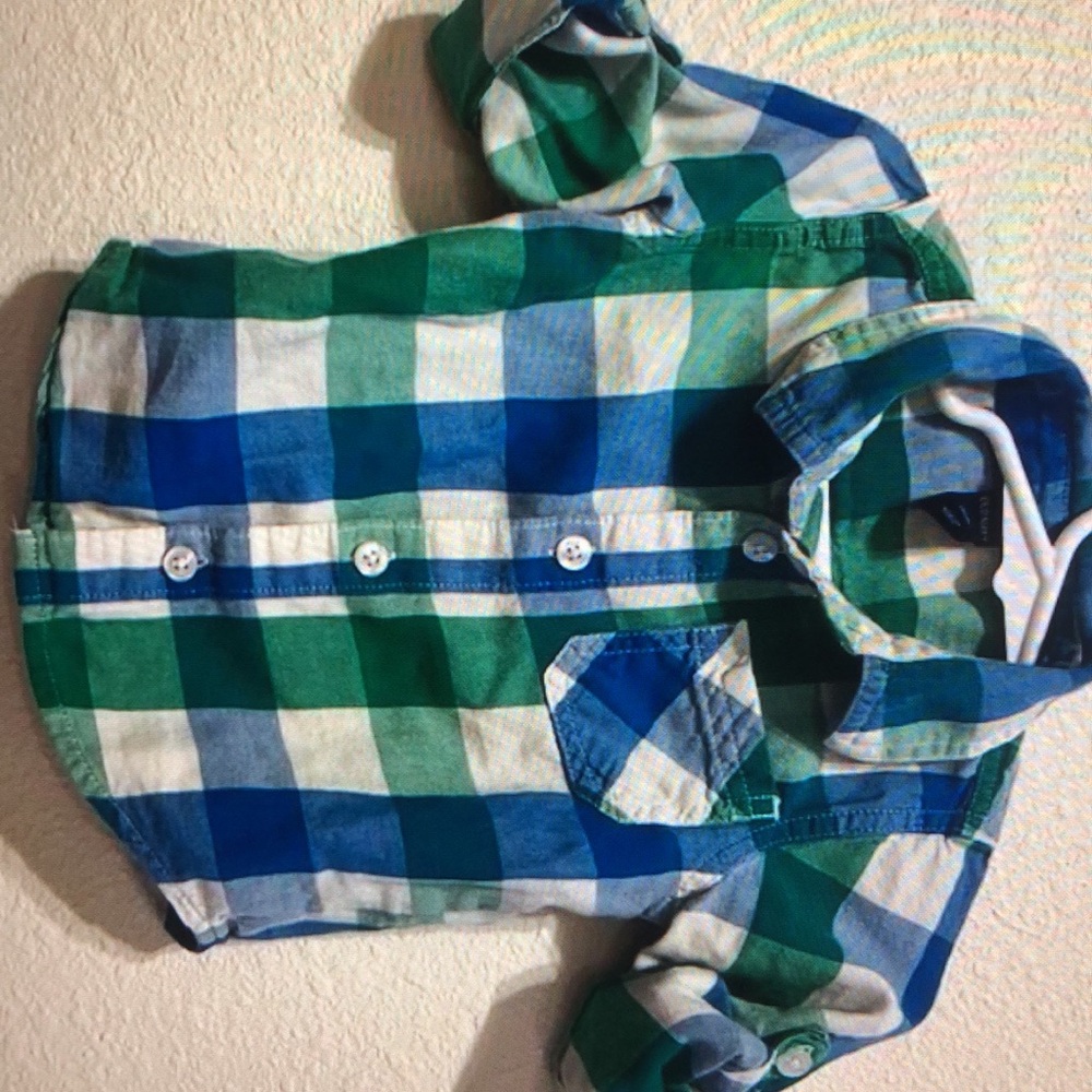 Chenckered button long sleeved boys shirt blouse - Picture 3 of 5